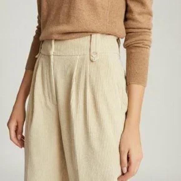 REISS Beige Cream High Waist Corduroy Tailored Pants US 10 UK Ankle Classic NWT - Picture 2 of 7